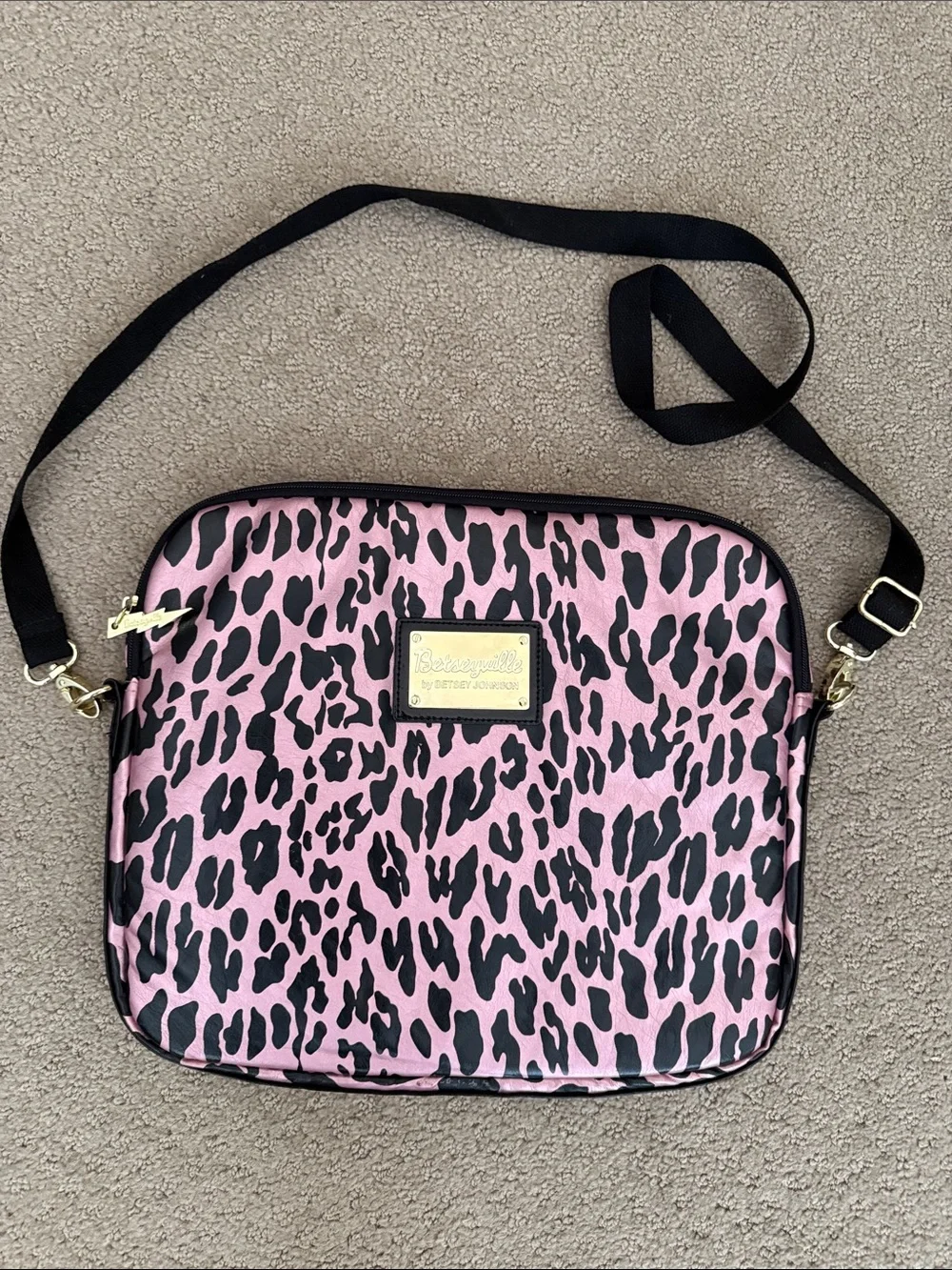 Vintage Betsey Johnson Pink Leopard-Print Adjustable Crossbody